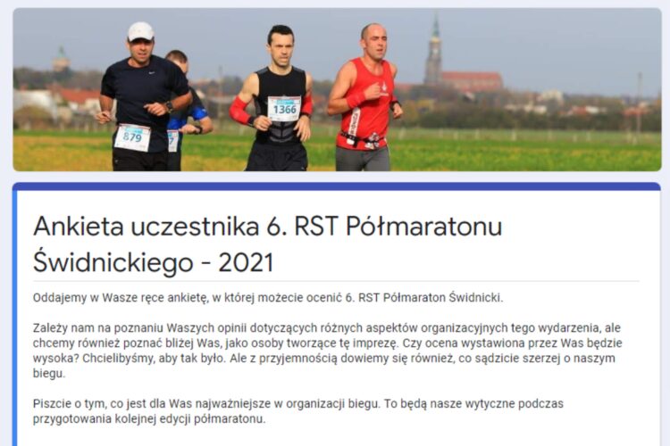 Ankieta uczestnika 6. RST Półmaratonu Świdnickiego – podziel się opinią