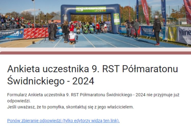 Ankieta uczestnika 9. RST Półmaratonu Świdnickiego – 2024